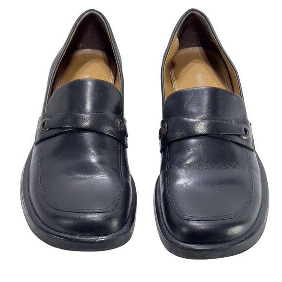 NATURALIZER Womens Black Leather Loafers Low Block Heel SlipOn Comfort Size 7.5N - Picture 2 of 11